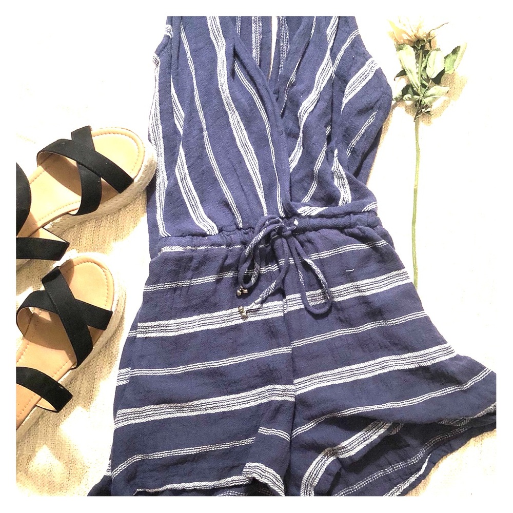 Blue striped romper